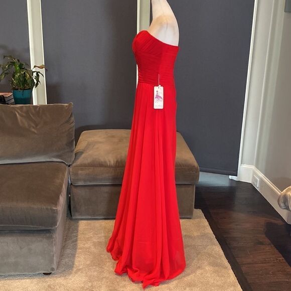 Women’s Full Length Red Chiffon Prom Party Dress Sweetheart Neckline Size 6 NWT - Picture 3 of 11